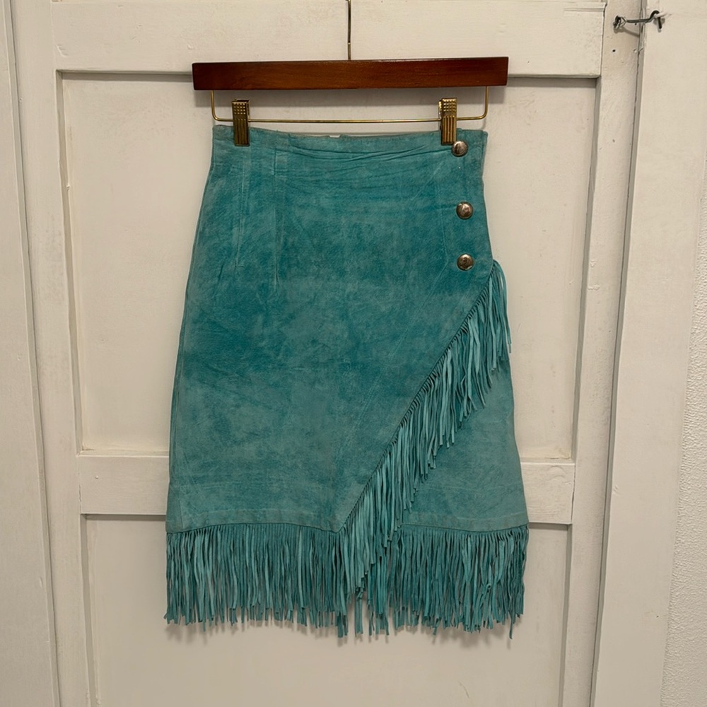 Austin Collection Turquoise Suede Fringe Skirt